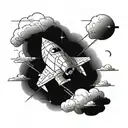 A tattoo of a futuristic anime spaceship flying through the clouds, symbolizing your love for aviation and anime tattoo design idea