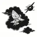 A tattoo of a futuristic anime spaceship flying through the clouds, symbolizing your love for aviation and anime tattoo design idea