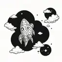 A tattoo of a futuristic anime spaceship flying through the clouds, symbolizing your love for aviation and anime tattoo design idea