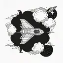 A tattoo of a futuristic anime spaceship flying through the clouds, symbolizing your love for aviation and anime tattoo design idea