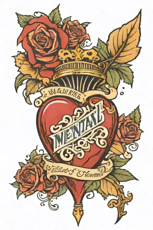 awarennes eibbion made into a heart with wirtting that says "Mental Health awareness" and "2/21/2018" and "Bens story" tattoo design idea