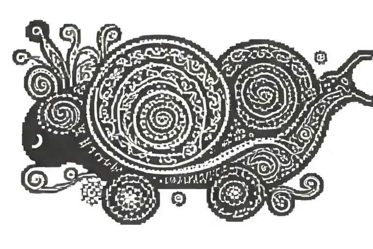 snail with Romanian traditional cross stitch motifs tattoo design idea
