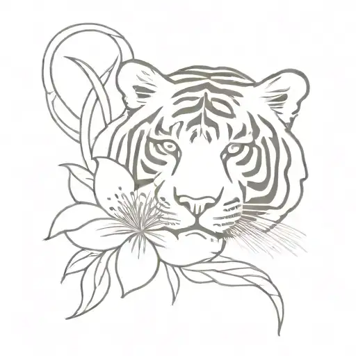 A beautiful Mohea flower intertwined with a tiger's stripes tattoo design idea