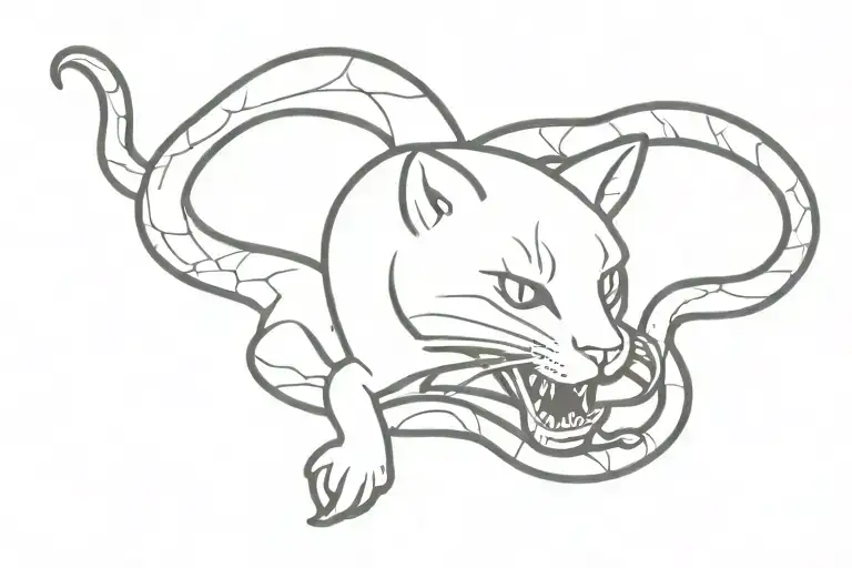 cat bite bone snake  tattoo design idea