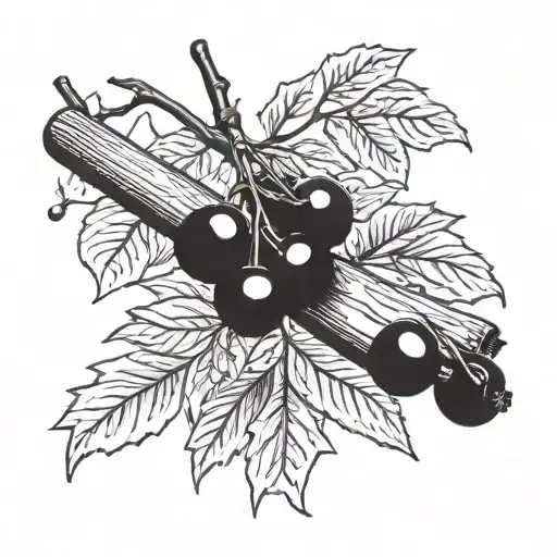 A baseball bat morphing into a cherry tree branch with ripe cherries hanging off of it tattoo design idea
