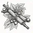 A baseball bat morphing into a cherry tree branch with ripe cherries hanging off of it tattoo design idea