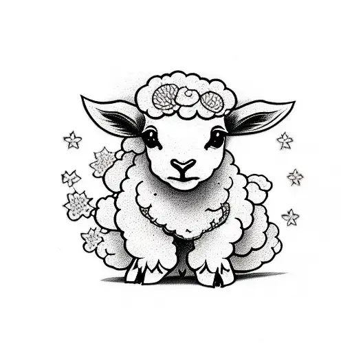 cute full little lamb, little hearts, stars tattoo design idea