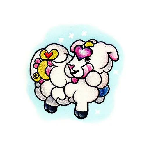 cute full little lamb, little hearts, stars tattoo design idea