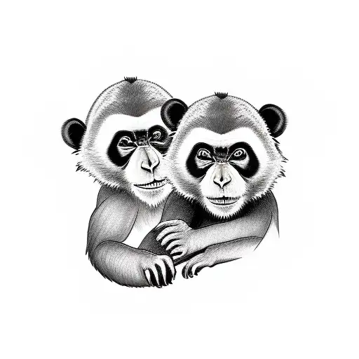 monkey holding hands with a panda tattoo design idea