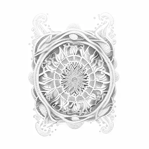 An intricate dotwork tattoo depicting a scene of Luffy and Zoro training together, with their powerful auras intertwining and forming intricate dot patterns. tattoo design idea