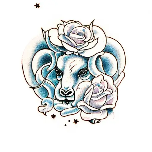 Aries Ram with Roses tattoo design idea