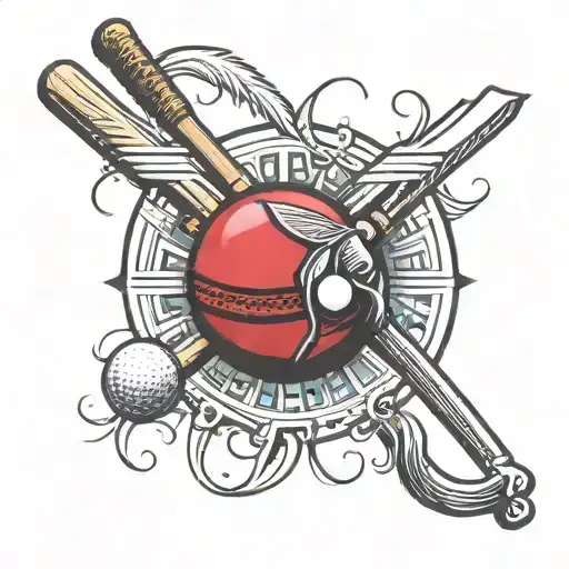 cricket ball with a hockey stick and a golf club with the date 10-12-2023 tattoo tattoo design idea