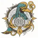 Egyptian god Thoth surrounded by compass  tattoo design idea