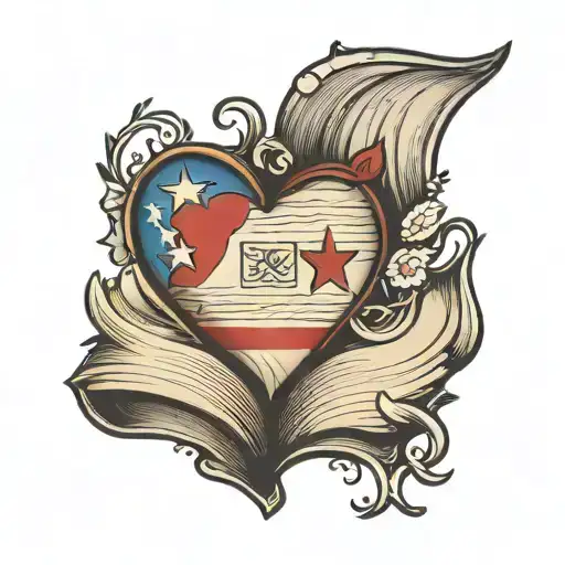 Americana heart with an open book inside tattoo design idea