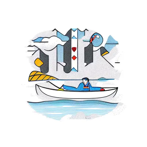 canoe on river with paddles tattoo design idea