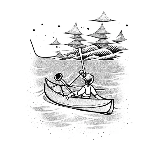 canoe on river with paddles tattoo design idea
