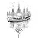 canoe on river with paddles tattoo design idea