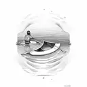 canoe on river with paddles tattoo design idea