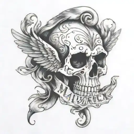 the name maverick was  written out in a blackletter  tattoo design idea