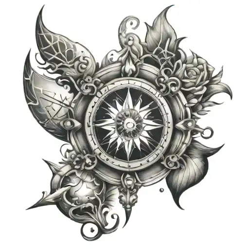 star moon sun compass hourglass tattoo tattoo design idea
