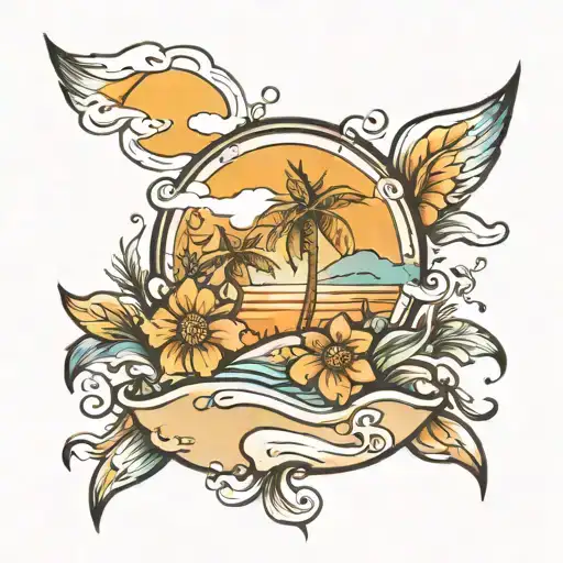 sunny warm beach  tattoo design idea