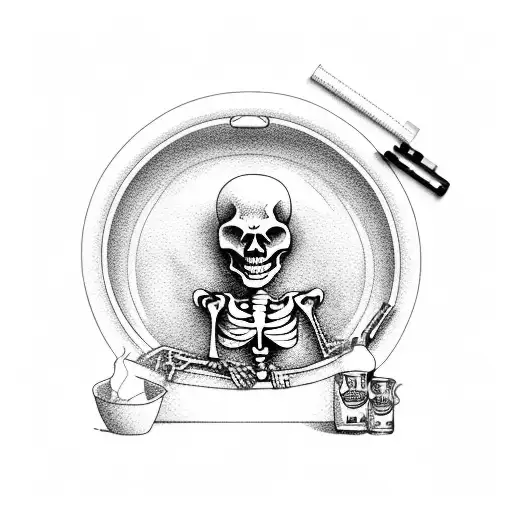 skeleton cowboy in a bathtub with jim beam in his hand tattoo design idea