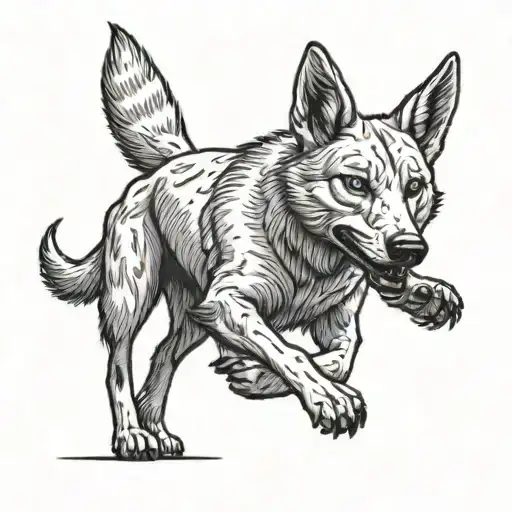 Cartoon Dingo running sideways  tattoo design idea