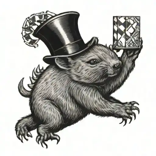 Wombat with a top hat holding a cube  tattoo design idea