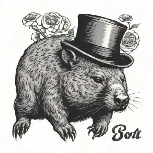 Wombat with a top hat laying down tattoo design idea