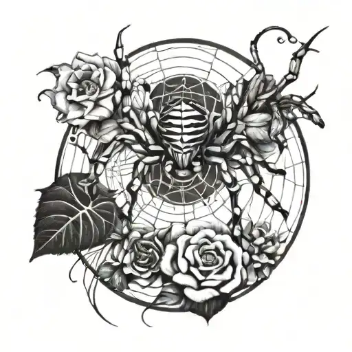 Garden Spider in a web with the words "Catching Good Vibes" Spun in tattoo design idea
