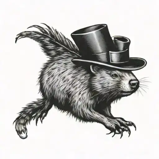 Wombat with a top hat laying down tattoo design idea