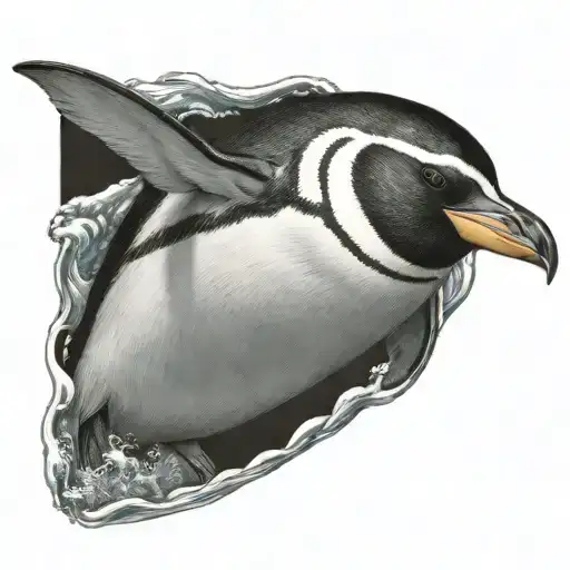 Surfing penguin tattoo design idea