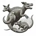 Kangaroo fighting crocodile tattoo design idea