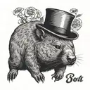 Wombat with a top hat laying down tattoo design idea