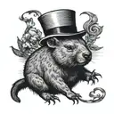 Wombat with a top hat laying down tattoo design idea