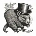 Wombat with a top hat laying down tattoo design idea