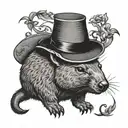 Wombat with a top hat laying down tattoo design idea
