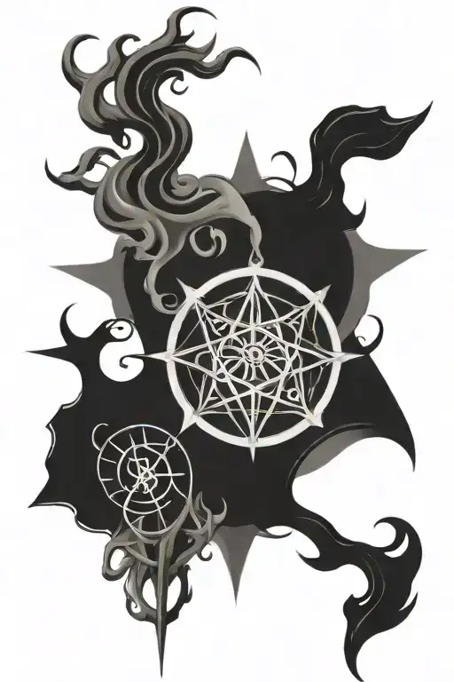 Create a tattoo featuring a mix of sigils and symbols representing the client's diverse interests and passions tattoo design idea