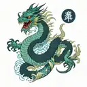 Japanese dragon with water and teal and blue color tattoo design idea