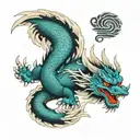 Japanese dragon with water and teal and blue color tattoo design idea