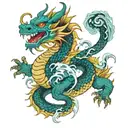 Japanese dragon with water and teal and blue color tattoo design idea