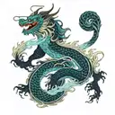 Japanese dragon with water and teal and blue color tattoo design idea