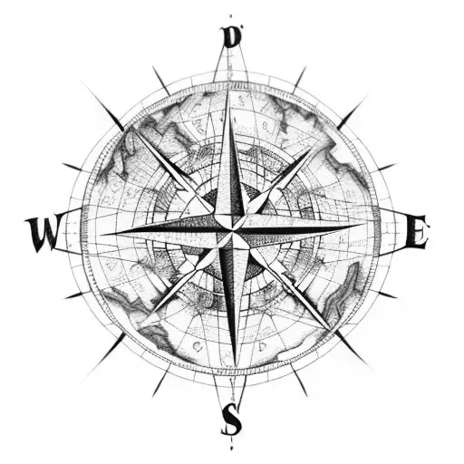 A map of the world with a compass rose and airplane tattoo design idea