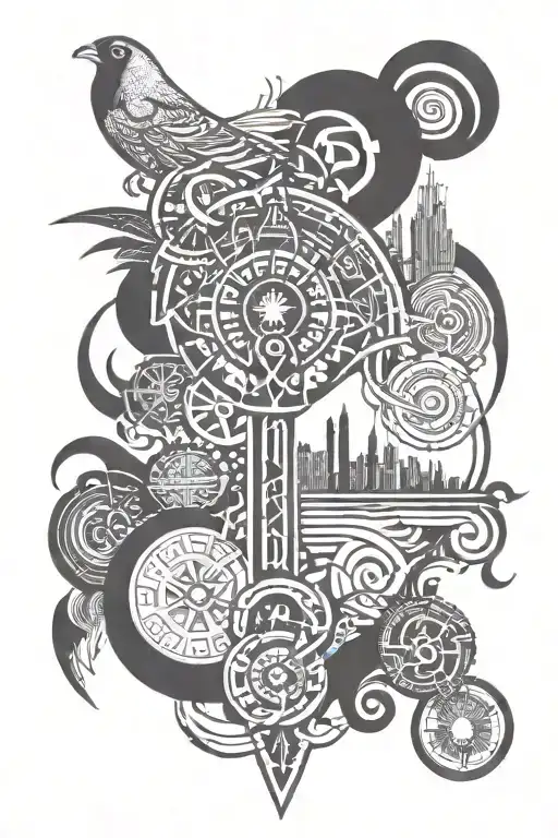 Create a unique tattoo design featuring a biblical quote intertwined with elements of the Baltimore skyline tattoo design idea