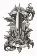 Create a unique tattoo design featuring a biblical quote intertwined with elements of the Baltimore skyline tattoo design idea