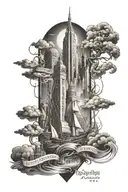 Create a unique tattoo design featuring a biblical quote intertwined with elements of the Baltimore skyline tattoo design idea