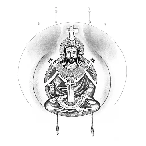 st georges and the drago christian orthodox cross buddha laughing monk  tattoo design idea