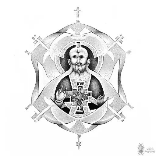 christian orthodox cross, buddha, laughing monk  tattoo design idea