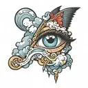 an eye drop with tears wing and clouds tattoo design idea