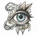 an eye drop with tears wing and clouds tattoo design idea